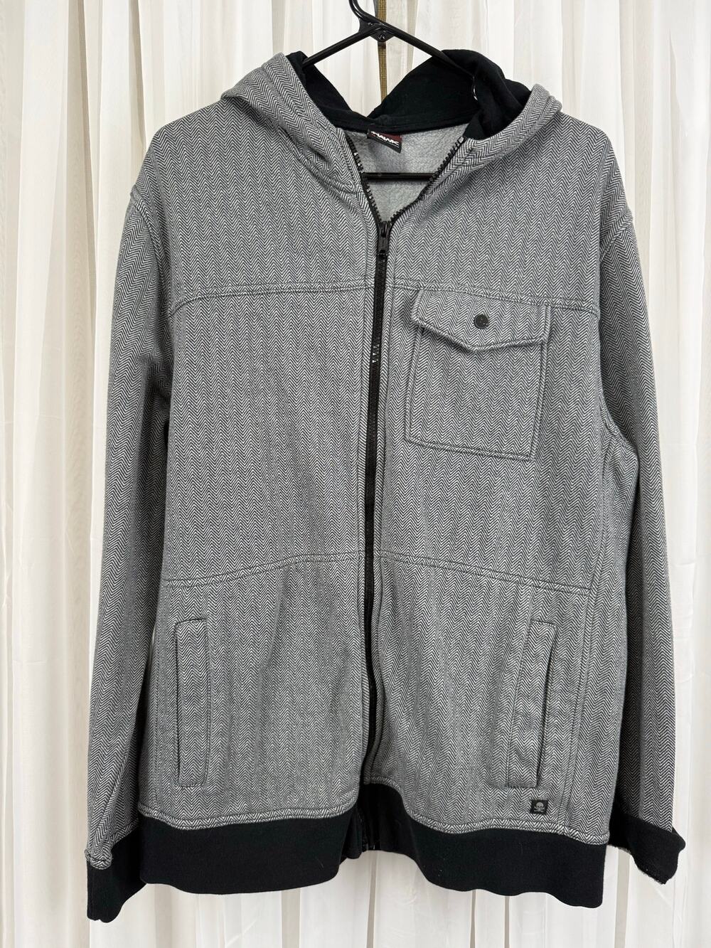 Tony Hawk Full Zip Hoodie Gray Herringbone Men’s XL Skate Casual Jacket